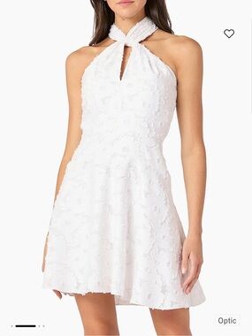 Shoshanna White Halter Mini Dress with Textured Floral Detail